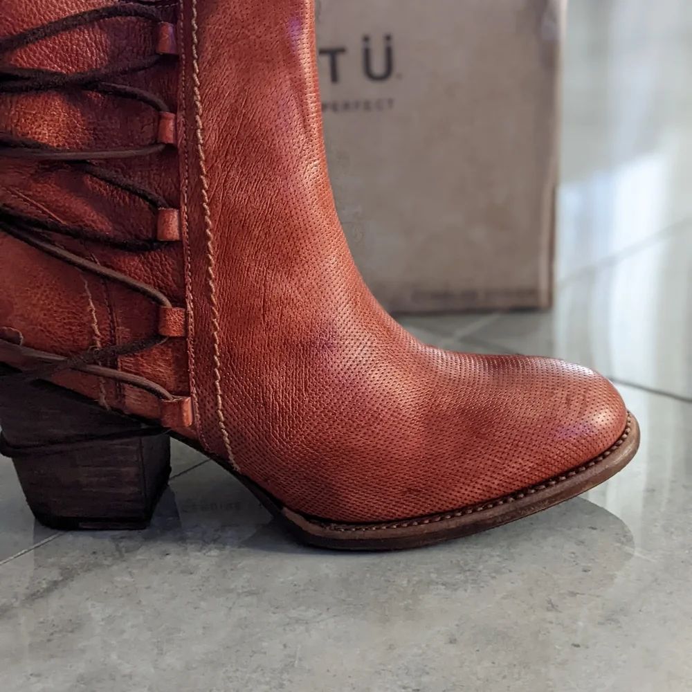 Bed Stu Burnt Orange Leather Lace-Up Ankle Boots